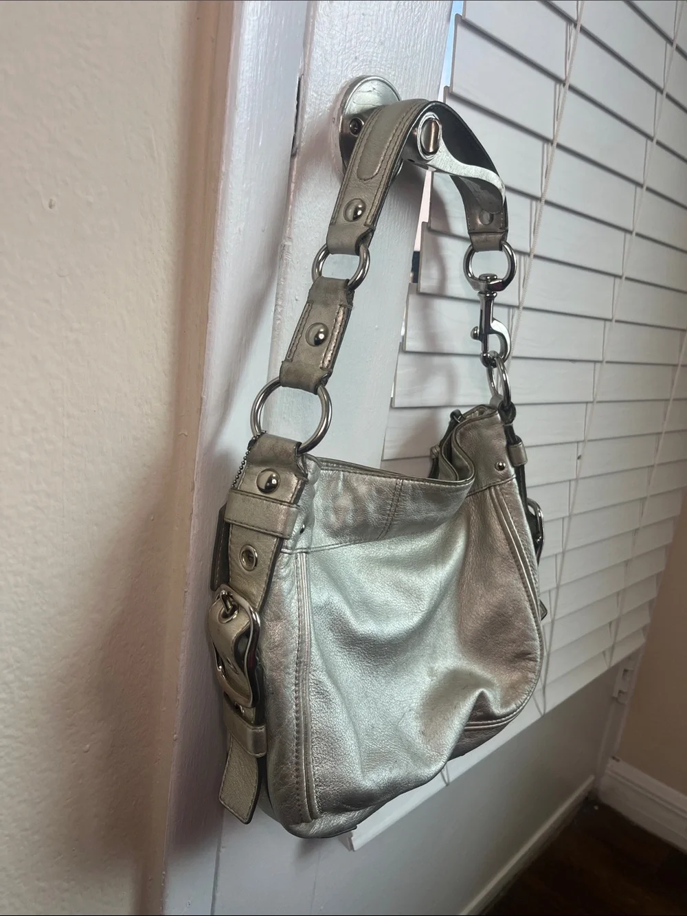 Coach Metallic Silver Leather Shoulder Bag